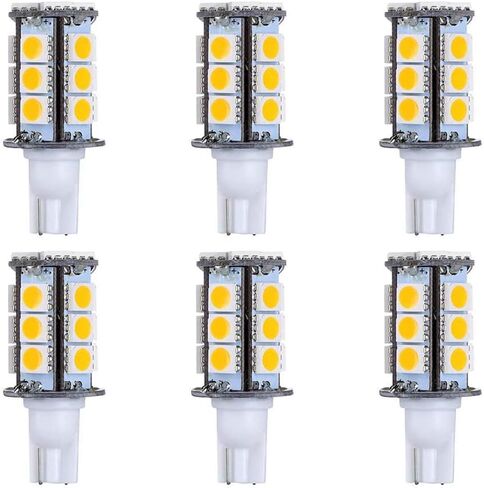 T5 T10 قاعدة إسفين LED لمبة إضاءة عالية السطوع 12VAC/DC 3Watt 2700K-3000K لون أبيض دافئ لإضاءة المناظر الطبيعية في الهواء الطلق على سطح السفينة وأضواء مسار الخطوة وأضواء RV حزمة من 6 in Kuwait
