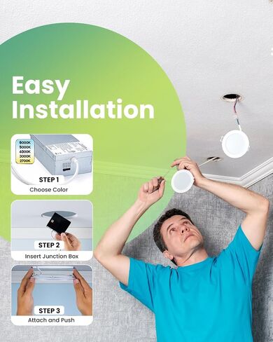 12 Pack 4 Inch 4000K (Day White) Ultra-Thin LED Recessed Ceiling Light with Junction Box, 9W, 750LM High Brightness LED Can Light- ETL and Energy Star Certified in Saudi Arabia