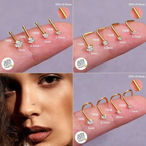 LOYALLOOK 15Pcs 20G 18G Nose Rings Studs 316L Surgical Steel Gold Nose Rings for Women Men Hypoallergenic Hinged Seamless Clicker Segment Nose Rings Hoops 6mm 8mm 10mm Helix Cartilage Tragus Conch Hoop Earrings 1.5mm-3mm Clear CZ in Saudi Arabia