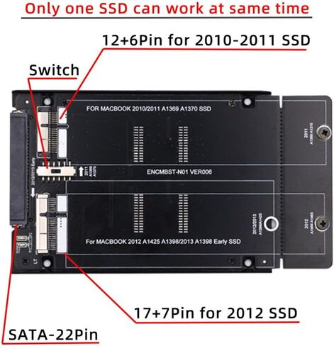 Chenyang CY 16 + 12 Pin USB 3.0 SSD محول صندوق الهاتف المحمول قالب أقراص صلبة لـ 2013 2014 2015 MAC SSD أسود in Kuwait