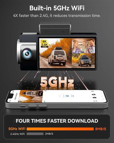 WOLFBOX 4K 3 Channel Dash Cam مدمج 5G WiFi GPS، 4K+1080P+1080P أمامي وخلفي من الداخل، بطاقة مجانية سعة 64 جيجابايت، كاميرا سيارة ثلاثية مع شاشة 3 بوصة، رؤية ليلية بالأشعة تحت الحمراء، مستشعر G، وضع انتظار السيارات على مدار 24 ساعة in Kuwait