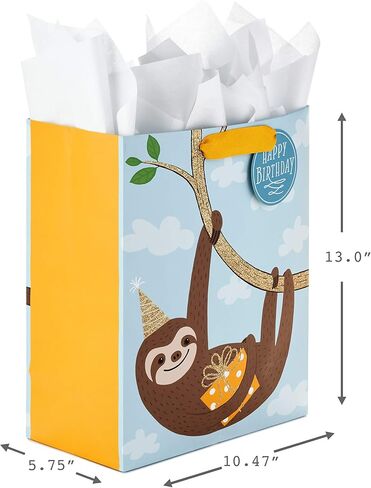 Hallmark 13" Large Kids Birthday Gift Bags Assortment with Tissue Paper - Sloth, Dinosaur, Unicorn (Pack of 3 Gift Bags, 9 Sheets of Tissue Paper) in Saudi Arabia