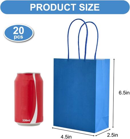 BEISHIDA Small Gift Bags Party Favor Bags Paper Gift Bags Blue Gift Bags with Handles Birthday Gift Bags (6.5 x 4.5 x 2.5 Inch, 20PCS) in Saudi Arabia