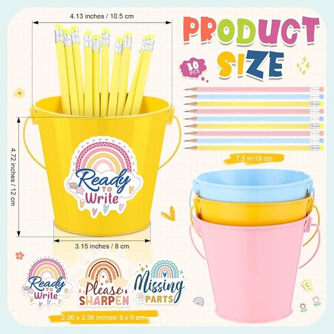 36 Pcs Pencil Buckets Sets for Classroom 3 Pcs Pencil Buckets with Handle 30 Pcs HB Pencils Bulk 3 Pcs Boho Stickers for Pencil Holder Dispenser Back to School Teacher Office Home Supplies in Saudi Arabia