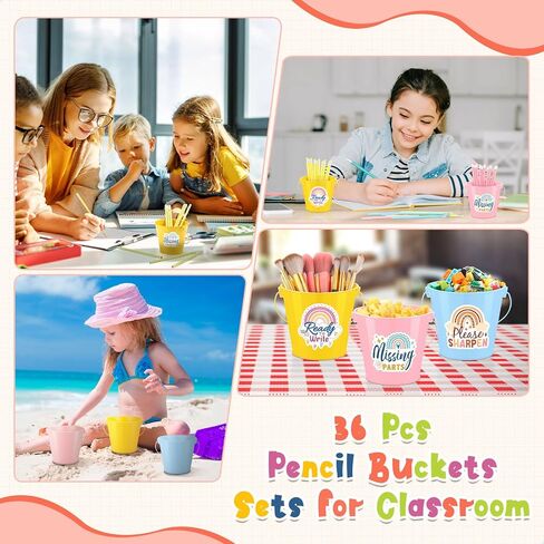 36 Pcs Pencil Buckets Sets for Classroom 3 Pcs Pencil Buckets with Handle 30 Pcs HB Pencils Bulk 3 Pcs Boho Stickers for Pencil Holder Dispenser Back to School Teacher Office Home Supplies in Saudi Arabia