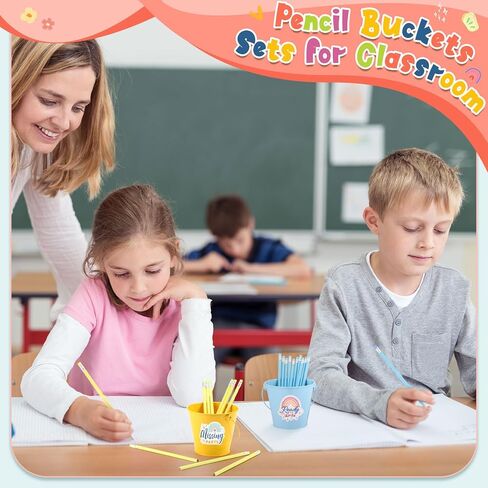 36 Pcs Pencil Buckets Sets for Classroom 3 Pcs Pencil Buckets with Handle 30 Pcs HB Pencils Bulk 3 Pcs Boho Stickers for Pencil Holder Dispenser Back to School Teacher Office Home Supplies in Saudi Arabia