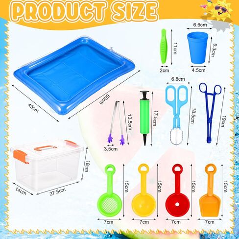 Syhood 17 Pcs Fine Motor Skills Toys Sensory Bin Filler Include Scissor Clip, Tweezer, Disinfectant Forceps, Manual Air Pump, Transparent Storage Box, Inflatable Sand Table, 4 Shovels, 6 Stacking Cups in Saudi Arabia