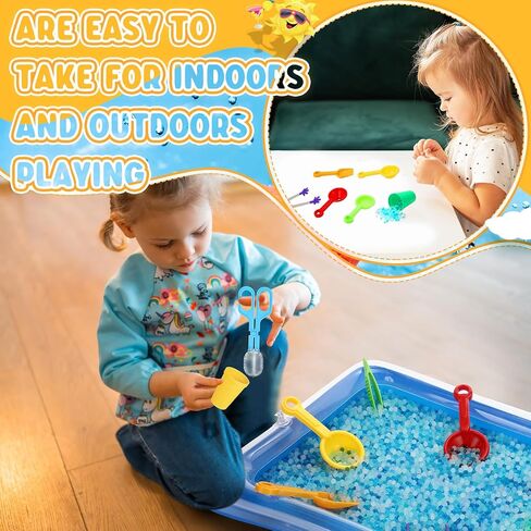 Syhood 17 Pcs Fine Motor Skills Toys Sensory Bin Filler Include Scissor Clip, Tweezer, Disinfectant Forceps, Manual Air Pump, Transparent Storage Box, Inflatable Sand Table, 4 Shovels, 6 Stacking Cups in Saudi Arabia