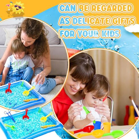 Syhood 17 Pcs Fine Motor Skills Toys Sensory Bin Filler Include Scissor Clip, Tweezer, Disinfectant Forceps, Manual Air Pump, Transparent Storage Box, Inflatable Sand Table, 4 Shovels, 6 Stacking Cups in Saudi Arabia