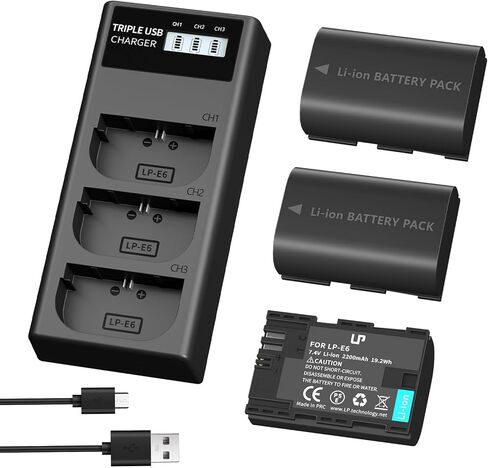 بطارية بديلة LP LP-E6N LP-E6، 2 منفذ شحن USB-C بقدرة 2600 مللي أمبير في الساعة in Kuwait