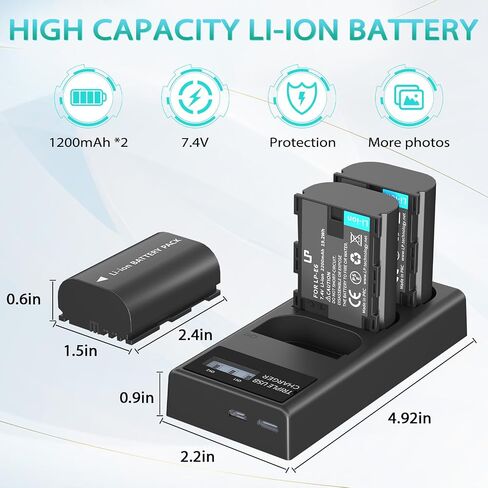 بطارية بديلة LP LP-E6N LP-E6، 2 منفذ شحن USB-C بقدرة 2600 مللي أمبير في الساعة in Kuwait