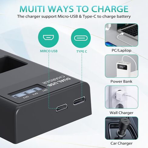 بطارية بديلة LP LP-E6N LP-E6، 2 منفذ شحن USB-C بقدرة 2600 مللي أمبير في الساعة in Kuwait