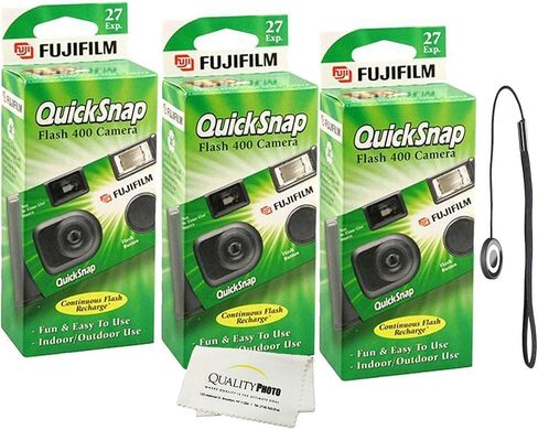 Fujifilm QuickSnap Flash 400 Disposable 35mm Camera + Hand Strap + Quality Photo Microfiber Cloth (6 Pack) in Saudi Arabia