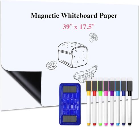 39x17 inch Self Adhesive Magnetic White Board Set Dry Erase Boards Peel and Stick Whiteboard for Wall Glass Office Home in Saudi Arabia