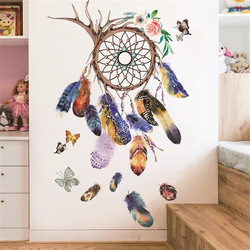 Dream Catcher Wall Decals Stickers,Dream Catcher Feathers Wall Stickers for Bedroom Kids Girls Room Nursery Living Room Home Decoration (Dream Catcher-2) in Saudi Arabia