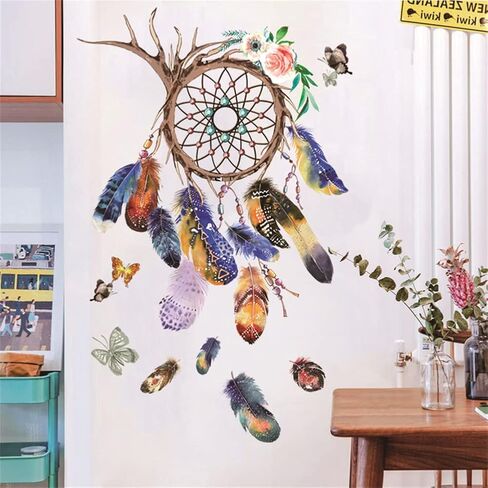 Dream Catcher Wall Decals Stickers,Dream Catcher Feathers Wall Stickers for Bedroom Kids Girls Room Nursery Living Room Home Decoration (Dream Catcher-2) in Saudi Arabia