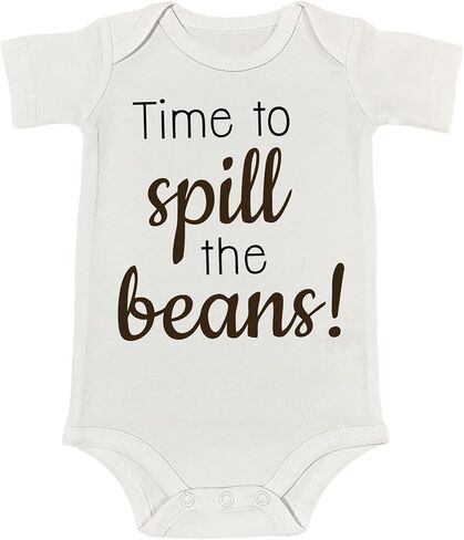 Time to Spill The Beans Pregnancy Announcement Bodysuit Coffee Beans Reveal Romper Infant Shower Gift (0-6 Months, Letter Print-Short Sleeve Bodysuit) in Saudi Arabia