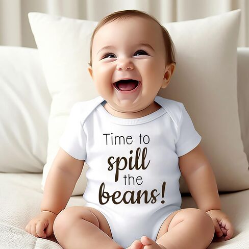 Time to Spill The Beans Pregnancy Announcement Bodysuit Coffee Beans Reveal Romper Infant Shower Gift (0-6 Months, Letter Print-Short Sleeve Bodysuit) in Saudi Arabia