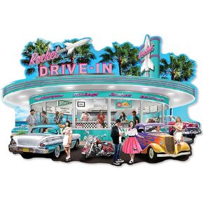 Bits and Pieces – 750 Piece Jigsaw Puzzle for Adults – Rocket Drive - in' - Classic Cars Retro Diner Jigsaw Puzzle by Chris Dobrowolski, Completed Puzzle Size: 20" x 27"