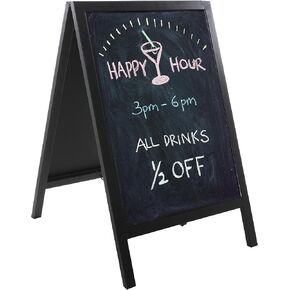 MyGift Freestanding Black Metal A-Frame Chalkboard Sidewalk Sign, Double Sided Erasable Business Advertising Restaurant Signage