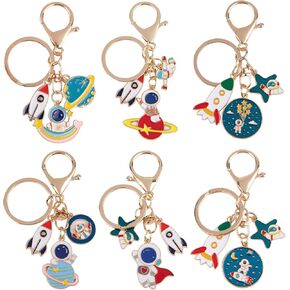 Framendino, 6 Pack Spaceman Rocket Key Chain Astronaut Keychains Enamel Key Rings for Party Gifts Purse Bag Decorations in Saudi Arabia