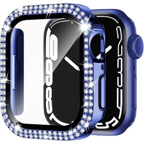 Adepoy Compatible for Apple Watch Case Series 10 42mm with Tempered Glass Screen Protector, Double Bling Case Crystal Diamonds Rhinestone Bumper Overall Hard PC Ultra Protective Cover for iWatch