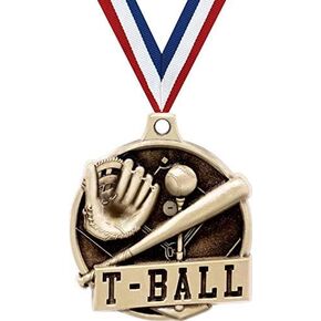 T-Ball Medals - 1 1/2" Gold T Ball Medals, Great Kids Tball Awards with Custom Engraving Prime