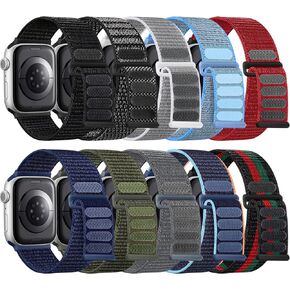 Lenrao 10 Pack Soft Nylon Solo Loop Bands Compatible with Apple Watch 38mm 40mm 41mm 42mm 44mm 45mm 49mm for Women Men, Breathable Stretchy Braided Strap for iWatch Series Ultra/9/8/7/6/5/4/3/2/1/SE