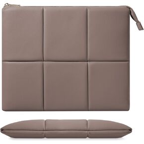 MoKo 13.3-14 Inch Puffy Laptop Sleeve Fit with MacBook Air 13'' M3 2024/2020/2019, MacBook Pro 14'' M3 2024/2023, MacBook Pro 13" M2/M1, Built-in Elastic Band, PU Leather Carrying Case, Beige