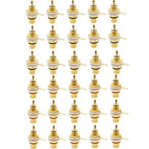 RCA Panel Mount Chassis Socket Plug Jack Gold Plated Female Connector Red Black - （30 Pcs）