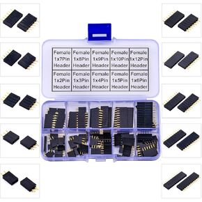 2.54mm Female Pin Header Single Row DIP Connector Kit，1 * 2/3/4/5/6/7/8/9/10/12Pin Straight Header Pin Breakaway PCB Board Pin Header Strip for Prototype Shield (Female-Pin-Single)