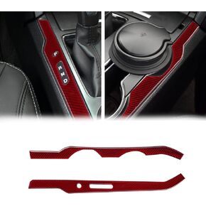 SUNJIKA Compatible with 2PCS Carbon Fiber Gear Box Shift Water Cup Holder Panel Side Strip Frame Cover Sticker Interior Accessories for Ford Explorer 2013 2014 2015 2016 2017 2018 (Red)