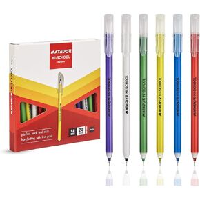 Matador HI-SCHOOL Ballpen, Fine-Point (0.6 mm), Black Ink, 6 different Colorful Bodies, Round Barrel Design, Smooth & Instant Writing, 24 Counts