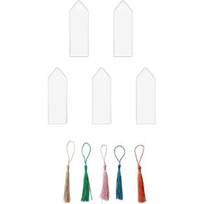 Sowaka 5 Sheets Bookmark Sleeves with 5 Pcs Colorful Tassels Plastic Clear Book Markers Cover Holder with Hole Photo Booth Sleeve for DIY Crafting Christmas Valentine’s Day Parties Supplies (20 X 5.8)