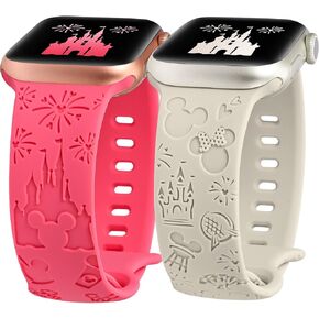 Girovo 2 Packs Cartoon Engraved Bands Compatible with Apple Watch Bands 38mm 40mm 41mm 44mm 45mm 42mm 49mm Women, Cute Designer Soft Silicone Strap for iWatch Series 9/8/7/6/5/4/3/2/1/SE/Ultra/Ultra2