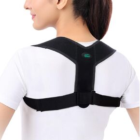 TYNOR Posture Corrector for Men & Women, Adjustable Upper Back Brace for Neck, Clavicle & Scoliosis, Breathable Hunchback & Spine Corrector with Hook Loop Closure (Black, One Size)