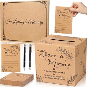 54 Pcs Funeral Party Favors Funeral Memorial Card Box Share a Memory Card Funeral Guest Book Pen Memorial Service Celebration of Life Memory Card for Guest Funerals Farewell Party (Blue)