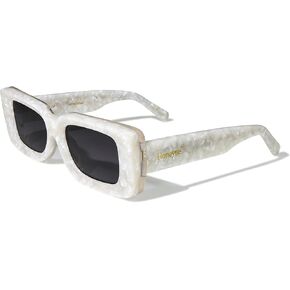 Rectangle Thick Sunglasses Womens Trendy Sunglasses 90s Retro Sun Shades UV Protection Fashion Vintage (Pearl)