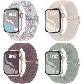 Braided Stretchy Solo Loop Compatible for Apple Watch Band 38mm 40mm 41mm 42mm 44mm 45mm 49mm for Women Men, Nylon Elastic Straps Wristbands for iWatch Series 9 8 7 6 SE 5 4 3 2 1 Ultra Ultra 2