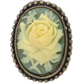 Alilang Antique Golden Tone Vintage Green Cameo White Floral Rose Brooch Pin