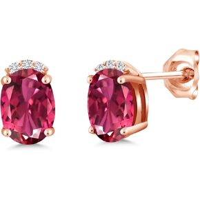 Gem Stone King 1.76 Ct Pink Tourmaline G-H Lab Grown Diamond 18K Rose Gold Plated Silver Earrings