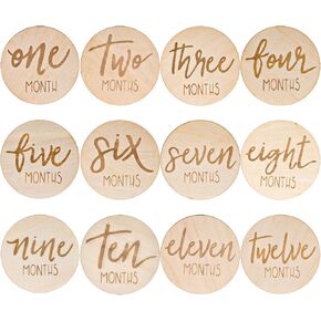 AMOR PRESENT 6PCS Monthly Milestone Marker Discs, Wooden Baby Monthly Cards Double Sided Photo Props for Boys Girls Gifts