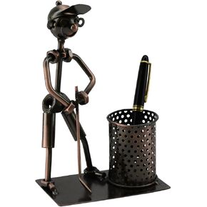 Handmade Golfer Putting on Green Metal Pen or Pencil Holder