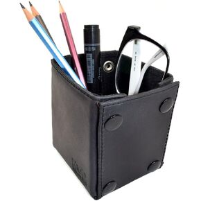 Hide & Drink, Leather & Waxed Canvas Pen & Pencils Desktop Tray/Office Supplies Organizer, Handmade (Charcoal Black)
