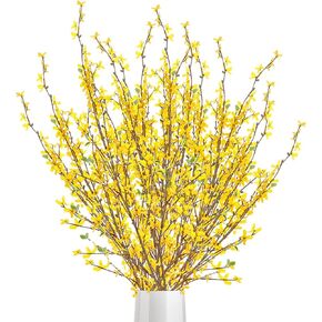 6Pcs Artificial Forsythia Flower Branches 39 Inch Faux Yellow Jasmine Cherry Blossom Flowers Long Stems Silk Winter Spring Forsythia Flowers Bush for Floral Arrangement Wedding Home Decor