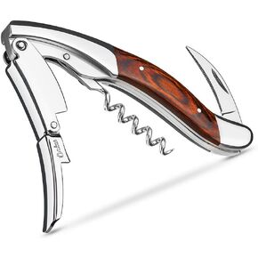 CORKAS Extravagant Professional Wine Key for Executive Waiter, Heavy Double Hinged Fulcrum Corkscrew Wine Opener with Premium Rosewood Handle and Foil Cutter, Great Birthday Gift for Sommelier, Waiter