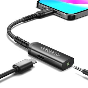 JSAUX USB C to 3.5mm Headphone and Charger Adapter,2-in-1 AUX Mic Jack with PD 60W Fast Charging for Stereo,Earphones,Compatible for Galaxy S23/S22/S21,iPad Pro,Pixel-Red