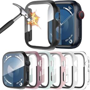 [6 pack Case with Tempered Glass Screen Protector for Apple Watch 38mm Series 3 2, Ultra-Thin Full Coverage Hard PC Protective Cover for iWatch 38mm