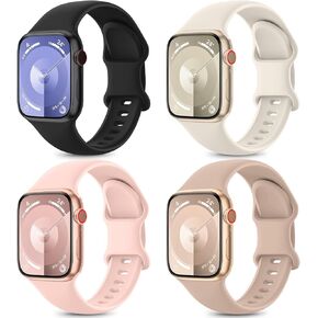 4 عبوات من الأربطة الرياضية المتوافقة مع سوار ساعة Apple 38 مم 40 مم 41 مم 42 مم 44 مم 45 مم 49 مم، حزام سيليكون ناعم مقاوم للماء لسلسلة iWatch Series Ultra 8 7 6 5 4 3 2 1 SE للنساء والرجال