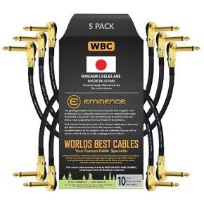 WORLDS BEST CABLES 5 Units - 9 Inch - Pedal, Effects, Patch, Instrument Cable Custom Made Made Using Mogami 2524 Wire and Eminence Gold Plated ¼ inch (6.35mm) R/A Pancake Type Connectors